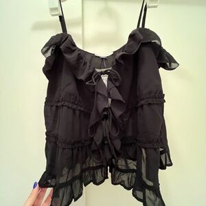 American Eagle Outfitters Black Ruffled Tank Top